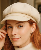 Comprar Boina feminina francesa em lã off white com aba vintage estruturada para inverno com estilo sofisticado barato VIA MARTE